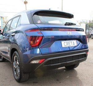 Hyundai Creta 2021, rear view, blue color, outside of Auto Solutions showroom